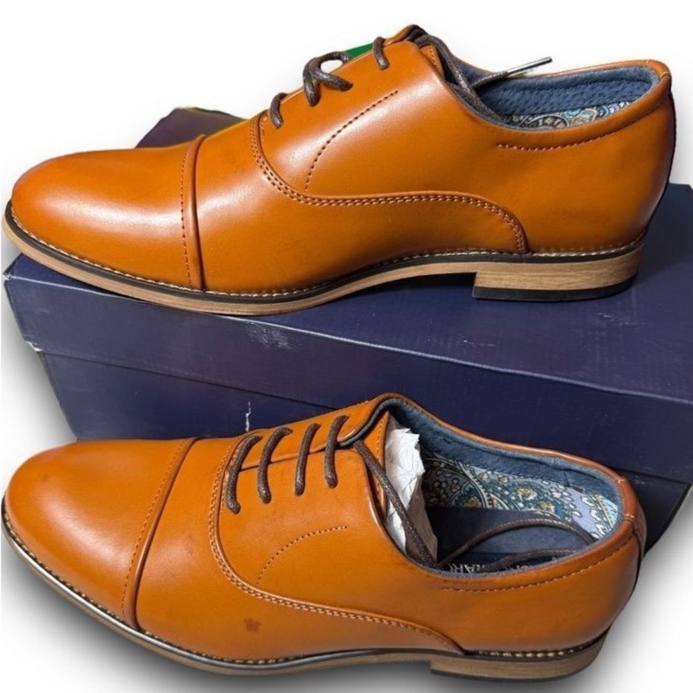 Bruno Marc Kids Sz 4.5 Classic Cap Toe Oxford Dress Shoes  Leather Brown New